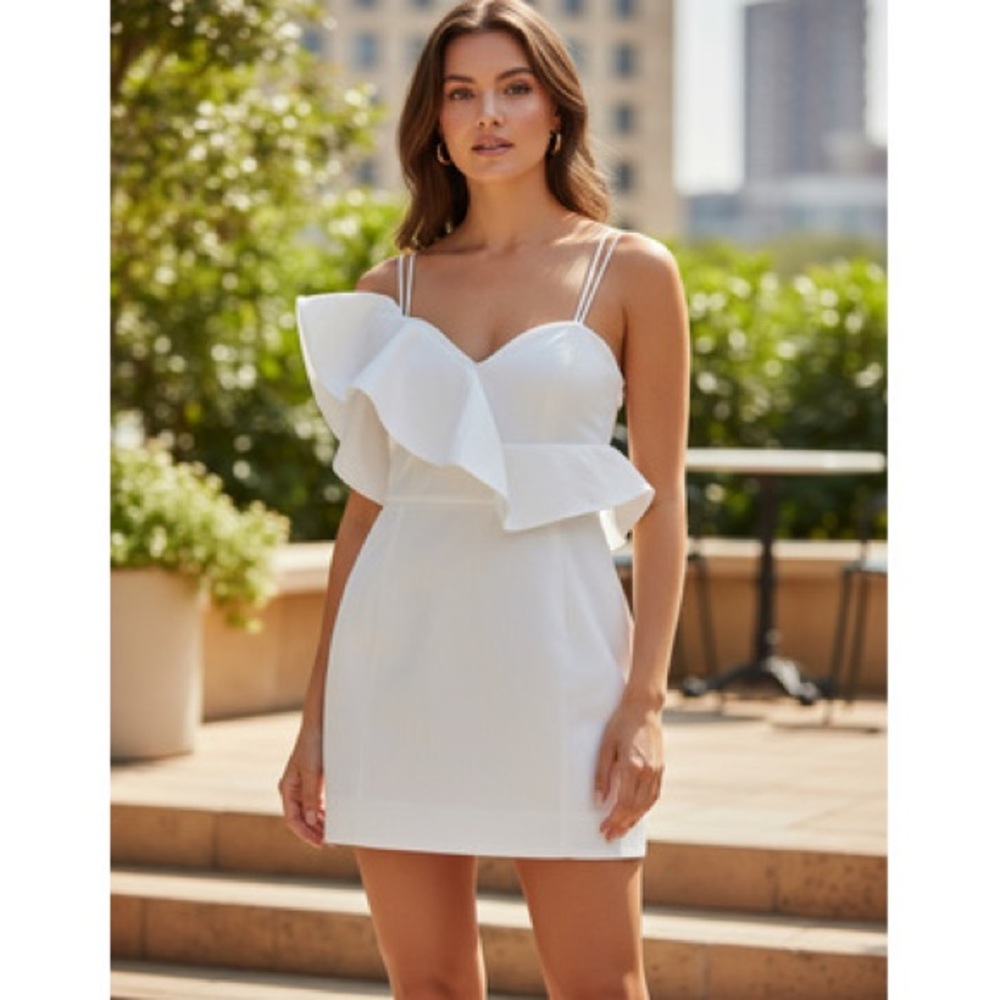 Zara Elegant White Ruffle Dress